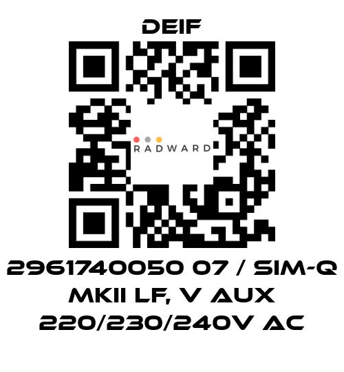 Deif-2961740050 07 / SIM-Q MKII LF, V aux 220/230/240V AC price