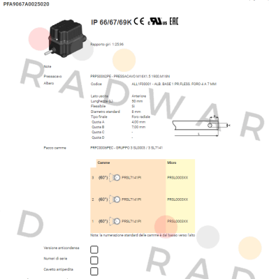 Ter Tecno Elettrica Ravasi-PFA9067A0025020 price