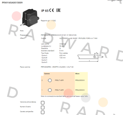 Ter Tecno Elettrica Ravasi-PFA9165A0015009 price