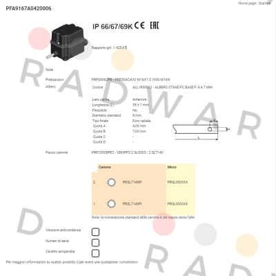 Ter Tecno Elettrica Ravasi-PFA9167A0420006 price