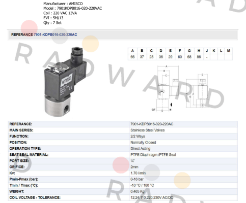 Amisco-7901KDPB016-020-220VAC  price