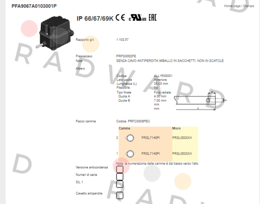 Ter Tecno Elettrica Ravasi-PFA9067A0103001P price