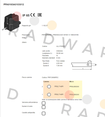 Ter Tecno Elettrica Ravasi-PFA9165A0103012 price