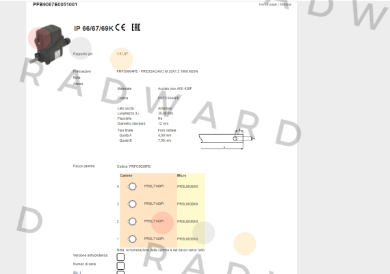 Ter Tecno Elettrica Ravasi-PFB9067E0051001 price