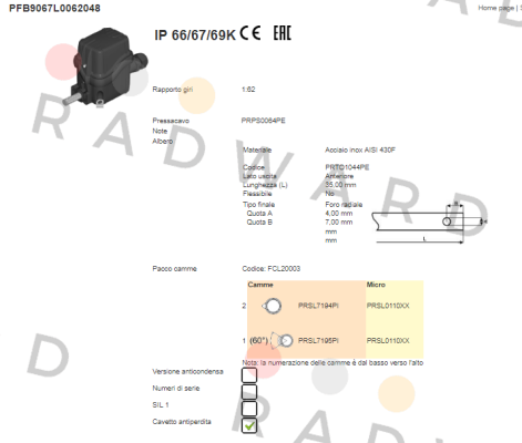 Ter Tecno Elettrica Ravasi-PFB9067L0062048 price
